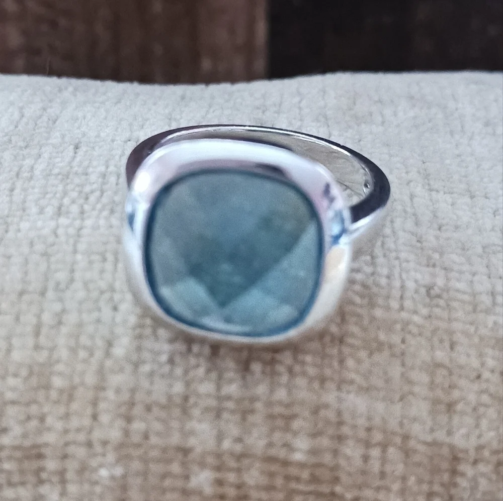 Silver blue Faceted Glass Ring